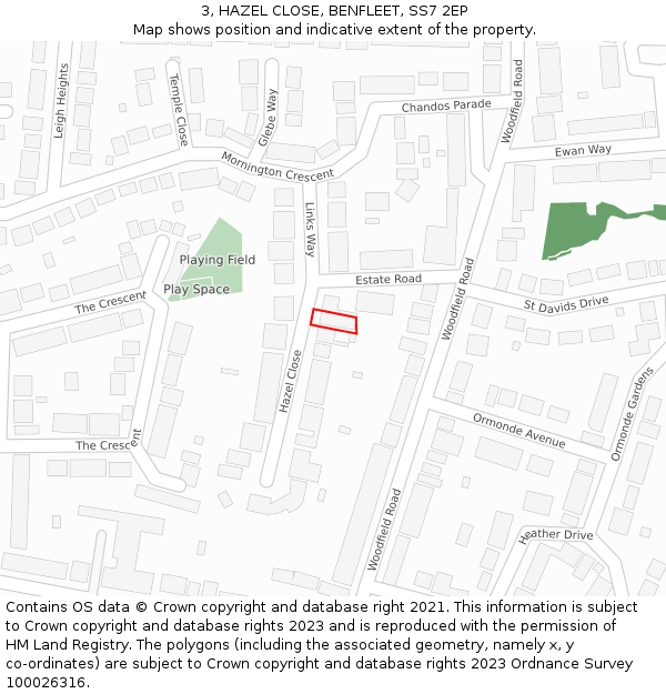 3, HAZEL CLOSE, BENFLEET, SS7 2EP: Location map and indicative extent of plot