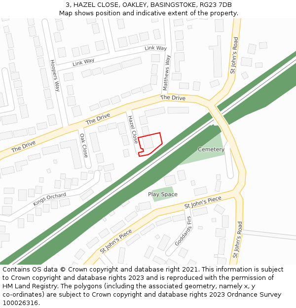 3, HAZEL CLOSE, OAKLEY, BASINGSTOKE, RG23 7DB: Location map and indicative extent of plot