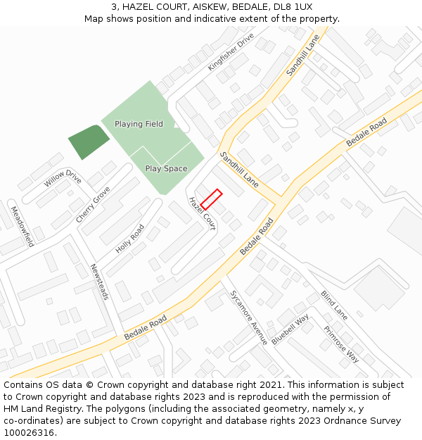 3, HAZEL COURT, AISKEW, BEDALE, DL8 1UX: Location map and indicative extent of plot