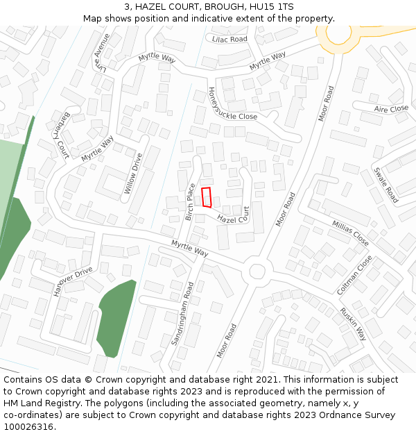 3, HAZEL COURT, BROUGH, HU15 1TS: Location map and indicative extent of plot