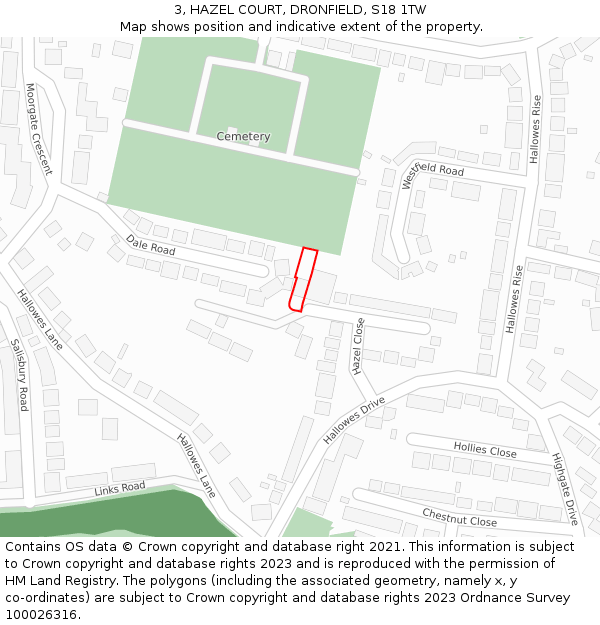 3, HAZEL COURT, DRONFIELD, S18 1TW: Location map and indicative extent of plot