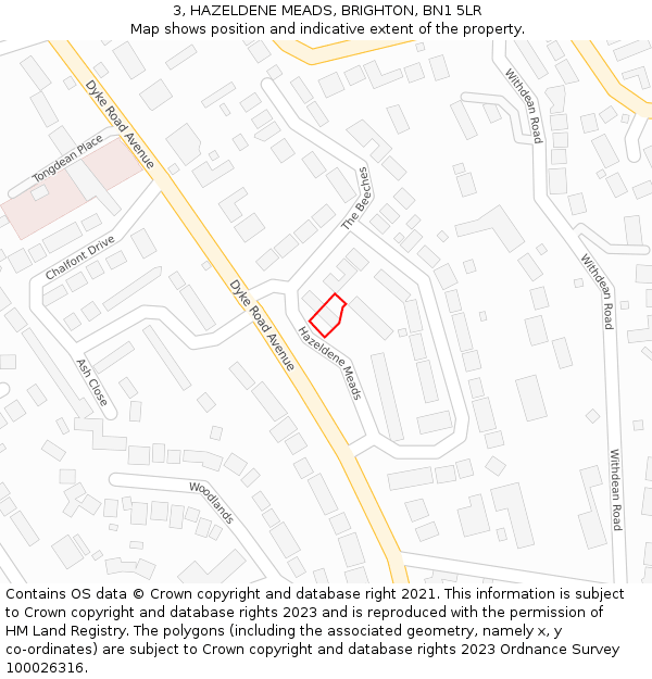 3, HAZELDENE MEADS, BRIGHTON, BN1 5LR: Location map and indicative extent of plot