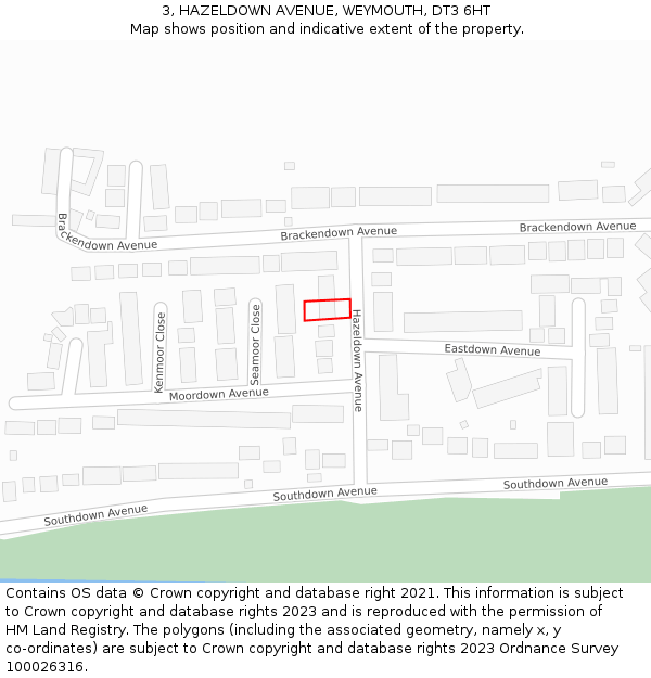 3, HAZELDOWN AVENUE, WEYMOUTH, DT3 6HT: Location map and indicative extent of plot