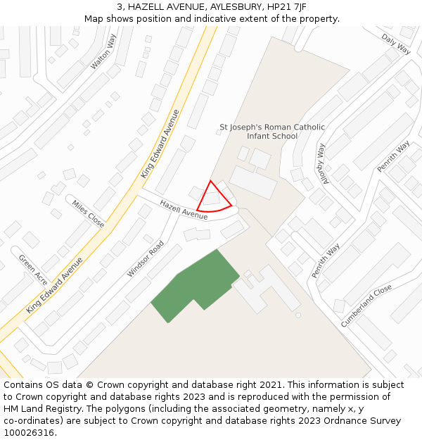 3, HAZELL AVENUE, AYLESBURY, HP21 7JF: Location map and indicative extent of plot