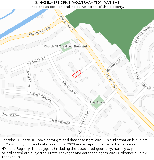 3, HAZELMERE DRIVE, WOLVERHAMPTON, WV3 8HB: Location map and indicative extent of plot