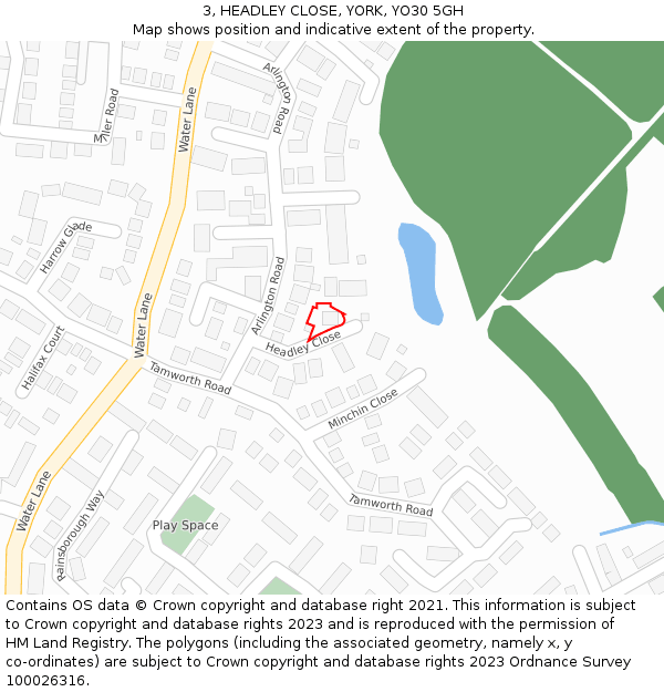 3, HEADLEY CLOSE, YORK, YO30 5GH: Location map and indicative extent of plot