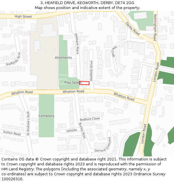 3, HEAFIELD DRIVE, KEGWORTH, DERBY, DE74 2GG: Location map and indicative extent of plot