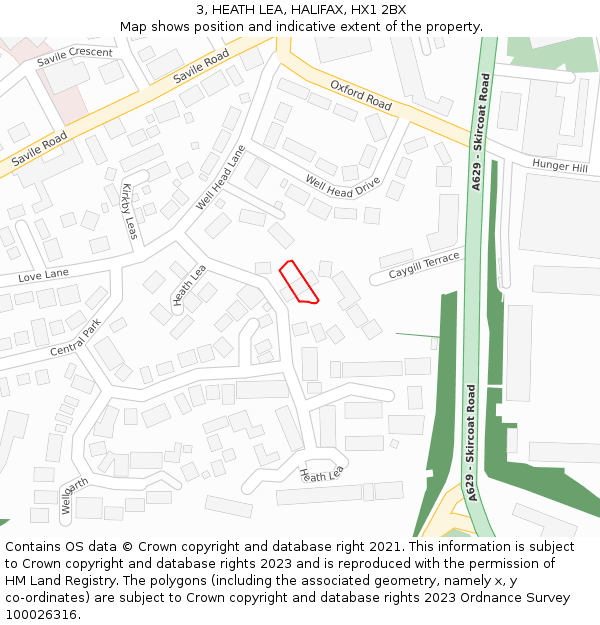 3, HEATH LEA, HALIFAX, HX1 2BX: Location map and indicative extent of plot