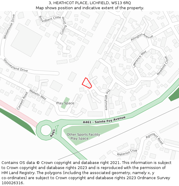 3, HEATHCOT PLACE, LICHFIELD, WS13 6RQ: Location map and indicative extent of plot