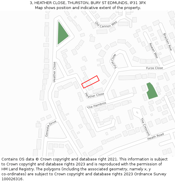 3, HEATHER CLOSE, THURSTON, BURY ST EDMUNDS, IP31 3PX: Location map and indicative extent of plot