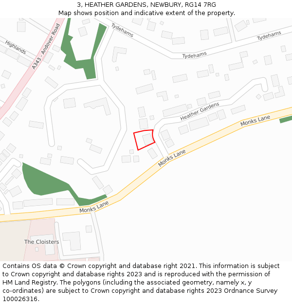 3, HEATHER GARDENS, NEWBURY, RG14 7RG: Location map and indicative extent of plot