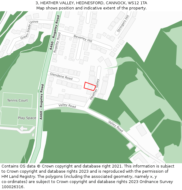 3, HEATHER VALLEY, HEDNESFORD, CANNOCK, WS12 1TA: Location map and indicative extent of plot