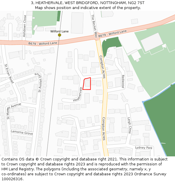 3, HEATHERVALE, WEST BRIDGFORD, NOTTINGHAM, NG2 7ST: Location map and indicative extent of plot