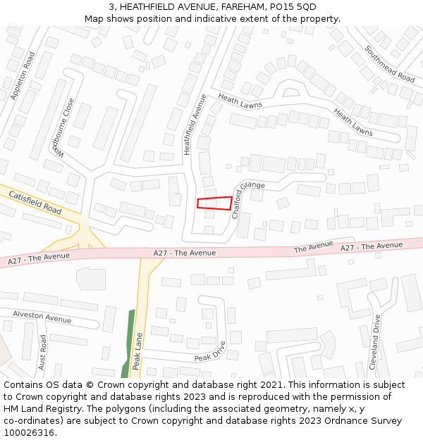 3, HEATHFIELD AVENUE, FAREHAM, PO15 5QD: Location map and indicative extent of plot