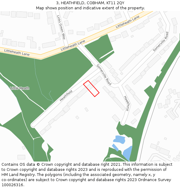 3, HEATHFIELD, COBHAM, KT11 2QY: Location map and indicative extent of plot