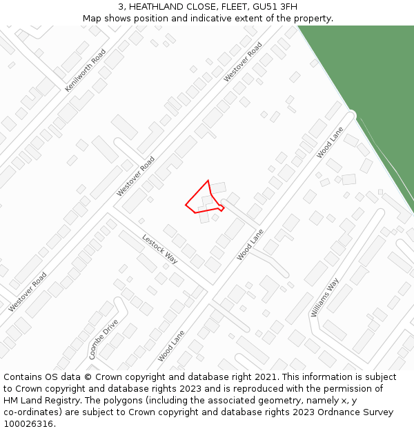 3, HEATHLAND CLOSE, FLEET, GU51 3FH: Location map and indicative extent of plot