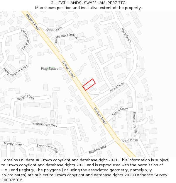 3, HEATHLANDS, SWAFFHAM, PE37 7TG: Location map and indicative extent of plot