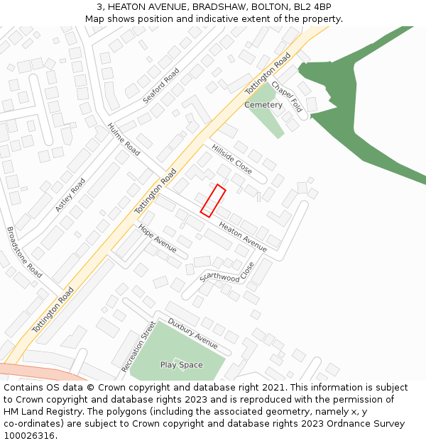 3, HEATON AVENUE, BRADSHAW, BOLTON, BL2 4BP: Location map and indicative extent of plot