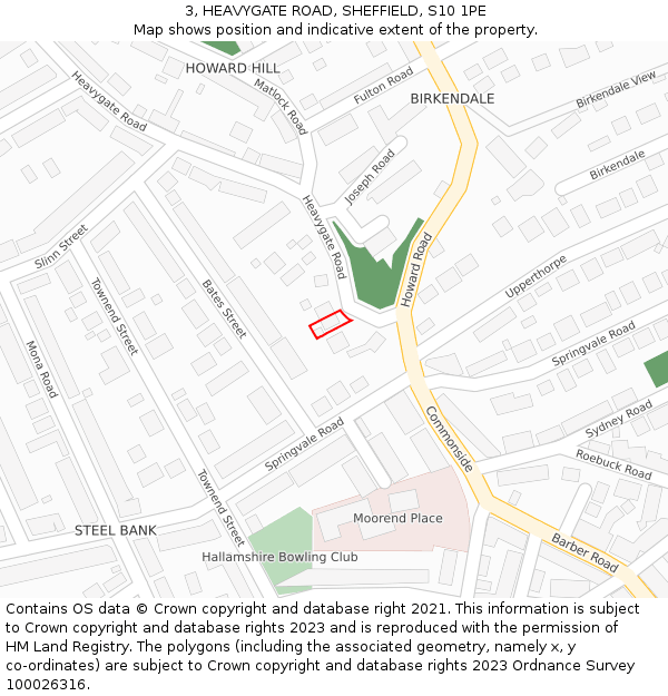 3, HEAVYGATE ROAD, SHEFFIELD, S10 1PE: Location map and indicative extent of plot