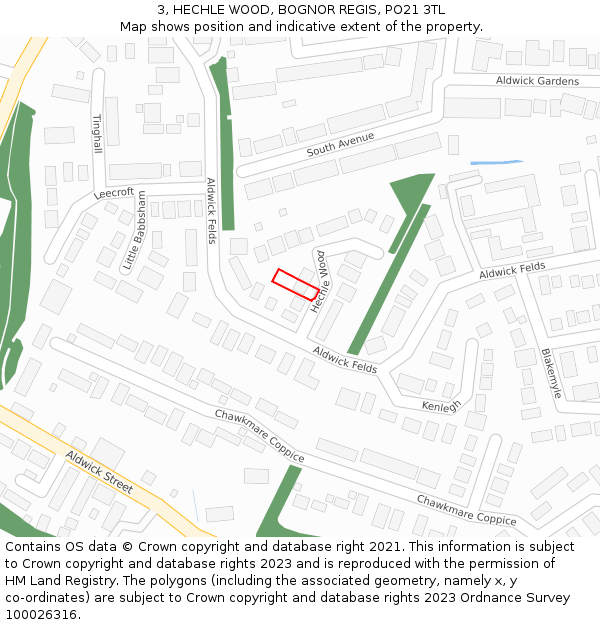 3, HECHLE WOOD, BOGNOR REGIS, PO21 3TL: Location map and indicative extent of plot