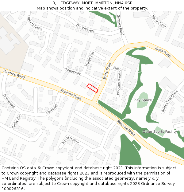 3, HEDGEWAY, NORTHAMPTON, NN4 0SP: Location map and indicative extent of plot