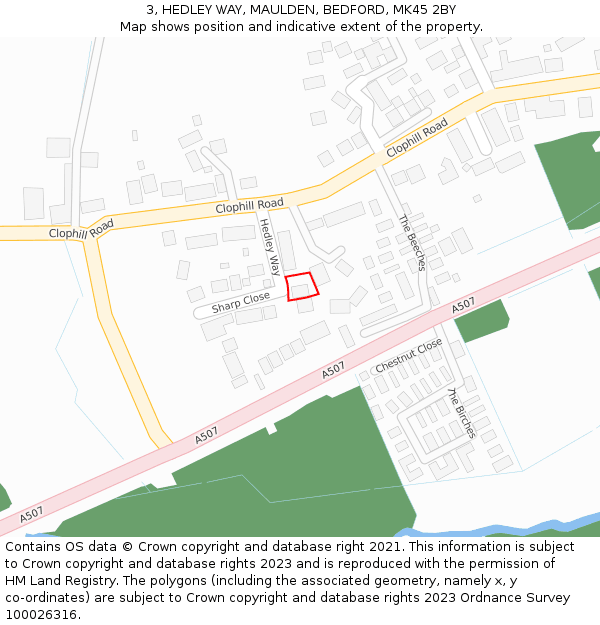 3, HEDLEY WAY, MAULDEN, BEDFORD, MK45 2BY: Location map and indicative extent of plot