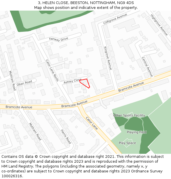 3, HELEN CLOSE, BEESTON, NOTTINGHAM, NG9 4DS: Location map and indicative extent of plot