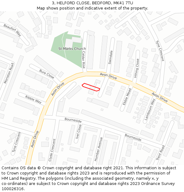 3, HELFORD CLOSE, BEDFORD, MK41 7TU: Location map and indicative extent of plot