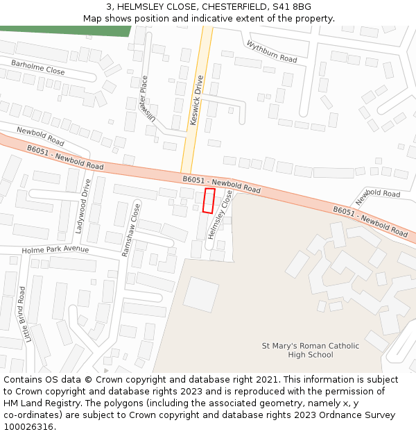 3, HELMSLEY CLOSE, CHESTERFIELD, S41 8BG: Location map and indicative extent of plot