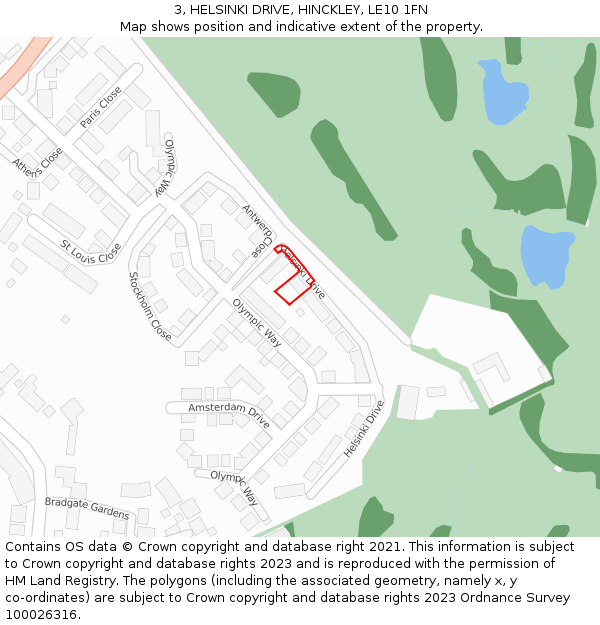 3, HELSINKI DRIVE, HINCKLEY, LE10 1FN: Location map and indicative extent of plot