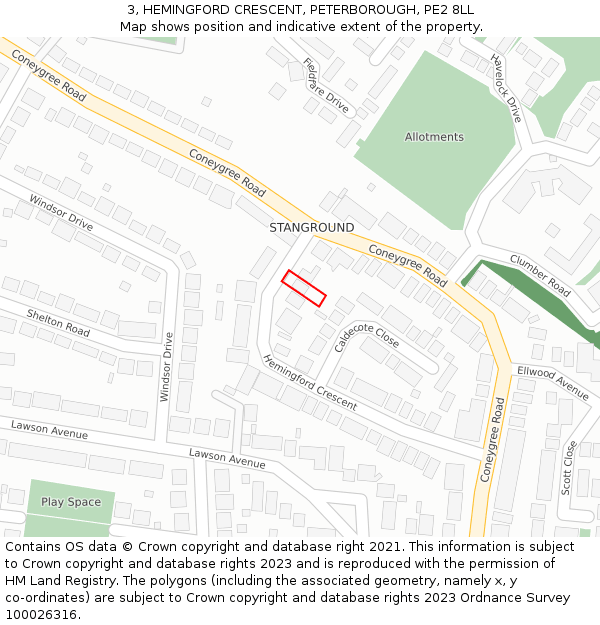 3, HEMINGFORD CRESCENT, PETERBOROUGH, PE2 8LL: Location map and indicative extent of plot