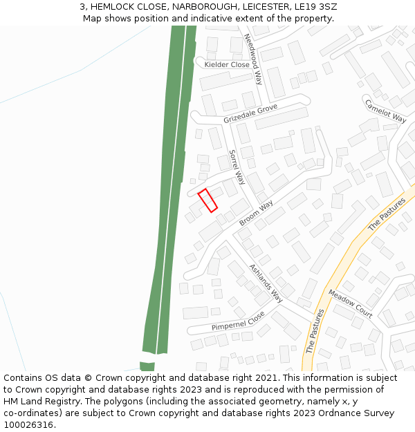 3, HEMLOCK CLOSE, NARBOROUGH, LEICESTER, LE19 3SZ: Location map and indicative extent of plot