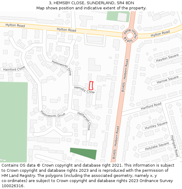 3, HEMSBY CLOSE, SUNDERLAND, SR4 8DN: Location map and indicative extent of plot