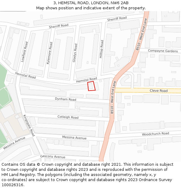 3, HEMSTAL ROAD, LONDON, NW6 2AB: Location map and indicative extent of plot