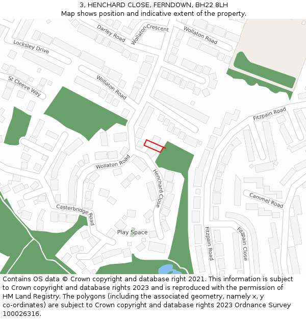 3, HENCHARD CLOSE, FERNDOWN, BH22 8LH: Location map and indicative extent of plot