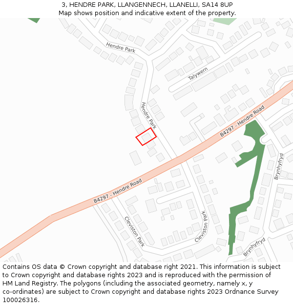 3, HENDRE PARK, LLANGENNECH, LLANELLI, SA14 8UP: Location map and indicative extent of plot