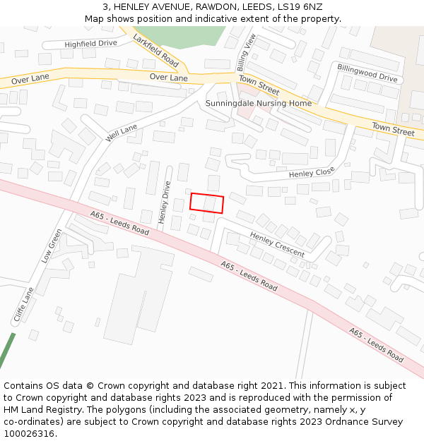 3, HENLEY AVENUE, RAWDON, LEEDS, LS19 6NZ: Location map and indicative extent of plot