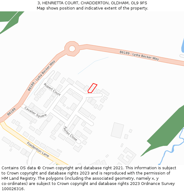 3, HENRIETTA COURT, CHADDERTON, OLDHAM, OL9 9FS: Location map and indicative extent of plot