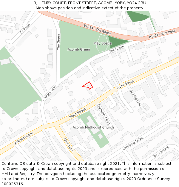 3, HENRY COURT, FRONT STREET, ACOMB, YORK, YO24 3BU: Location map and indicative extent of plot