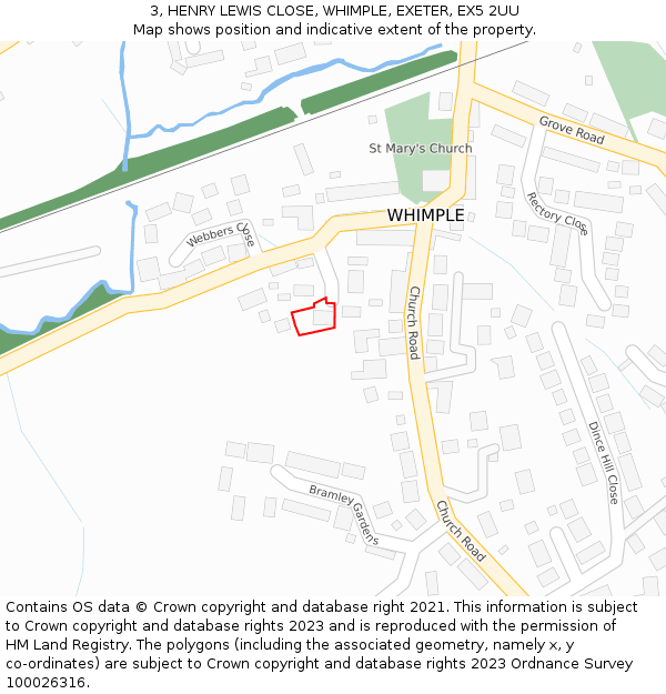 3, HENRY LEWIS CLOSE, WHIMPLE, EXETER, EX5 2UU: Location map and indicative extent of plot