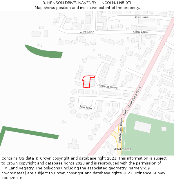 3, HENSON DRIVE, NAVENBY, LINCOLN, LN5 0TL: Location map and indicative extent of plot