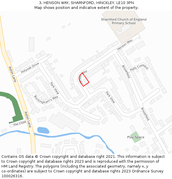 3, HENSON WAY, SHARNFORD, HINCKLEY, LE10 3PN: Location map and indicative extent of plot