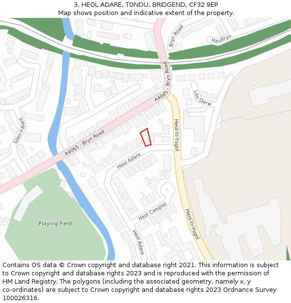 3, HEOL ADARE, TONDU, BRIDGEND, CF32 9EP: Location map and indicative extent of plot
