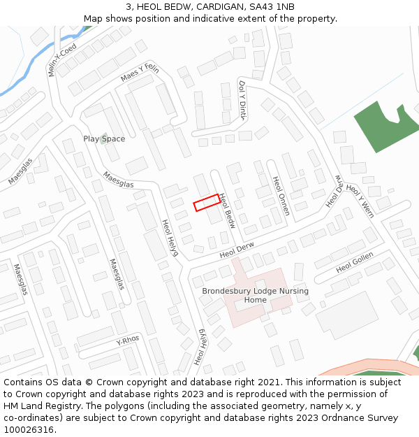 3, HEOL BEDW, CARDIGAN, SA43 1NB: Location map and indicative extent of plot