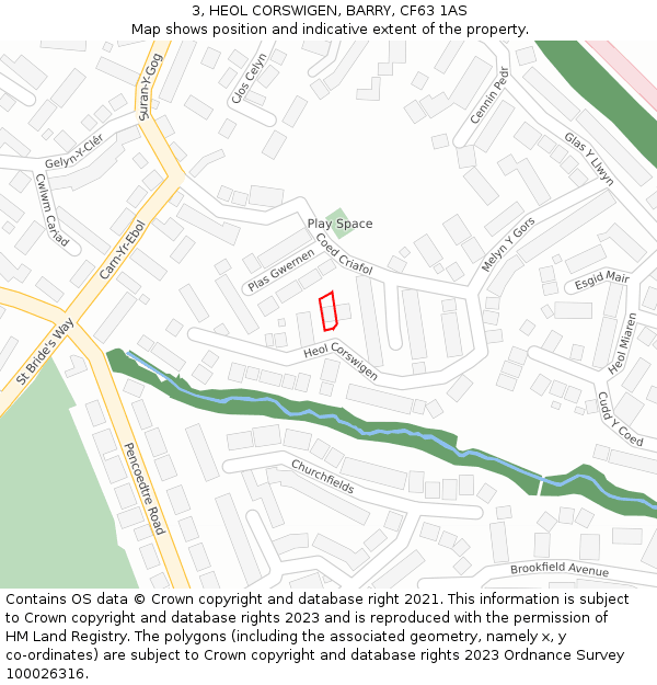 3, HEOL CORSWIGEN, BARRY, CF63 1AS: Location map and indicative extent of plot