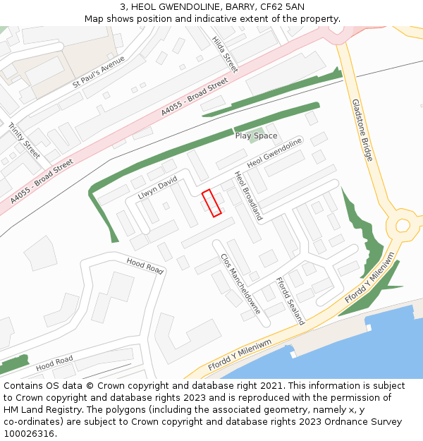 3, HEOL GWENDOLINE, BARRY, CF62 5AN: Location map and indicative extent of plot