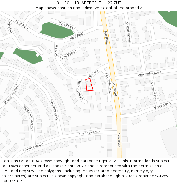 3, HEOL HIR, ABERGELE, LL22 7UE: Location map and indicative extent of plot