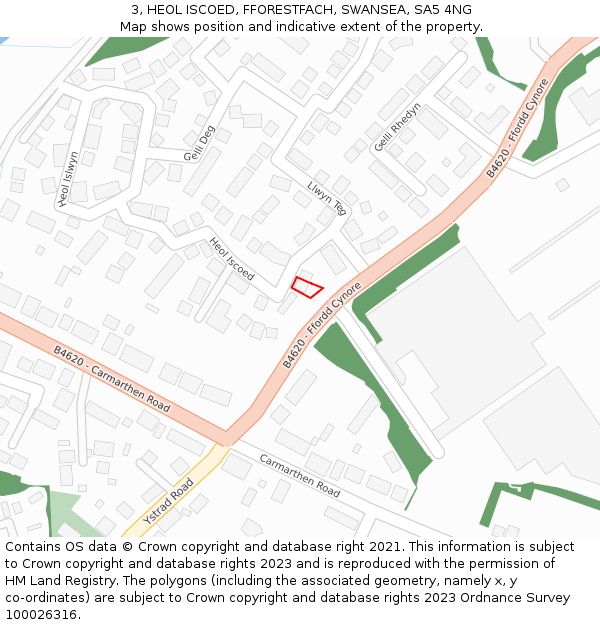 3, HEOL ISCOED, FFORESTFACH, SWANSEA, SA5 4NG: Location map and indicative extent of plot