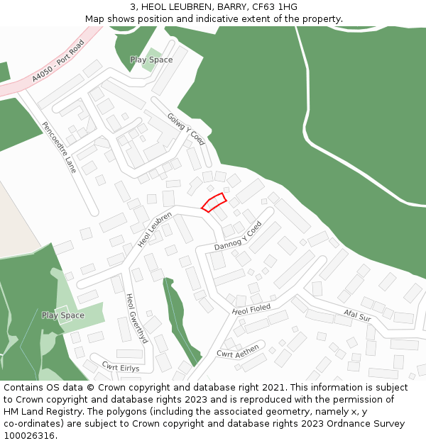 3, HEOL LEUBREN, BARRY, CF63 1HG: Location map and indicative extent of plot