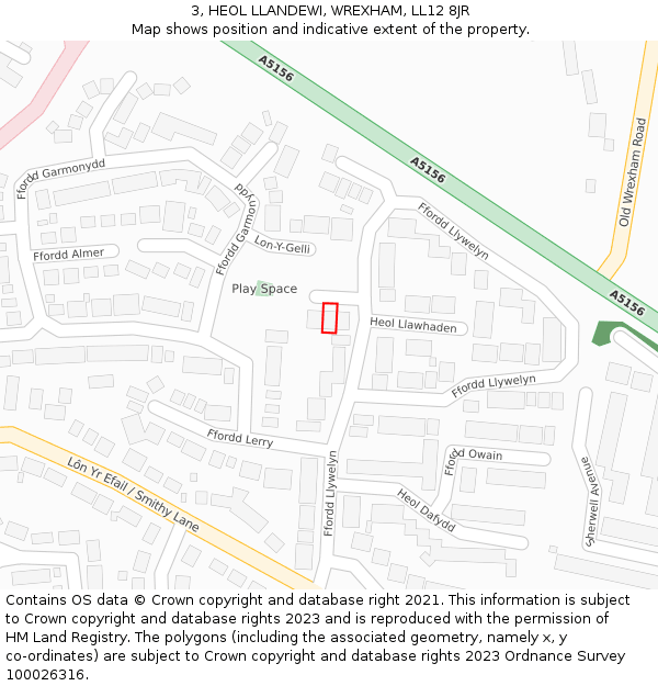 3, HEOL LLANDEWI, WREXHAM, LL12 8JR: Location map and indicative extent of plot